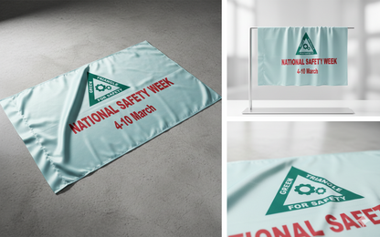 White Satin National Safety Week Flag | 3.5ft x 2ft Light Green Screen Printed Safety Flag | Premium Satin Cloth Banner