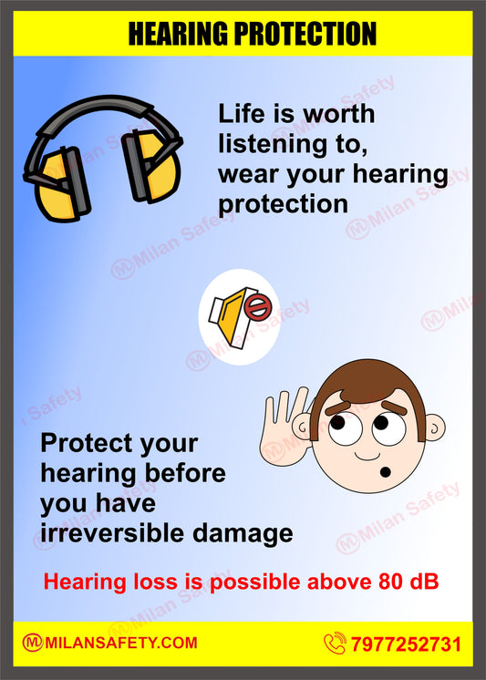 Hearing protection Safety Poster 57 | High-Quality Customizable Signage with Easy Wall Mounting Options | safety signs