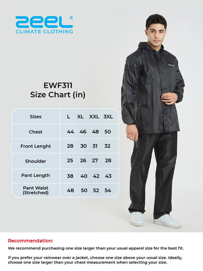 ZEEL Raincoat WF1021 Waterproof Hooded Rain Suit with Pant for Men & Women | Windproof Bike Riding Rainwear with Reflective Safety Logo