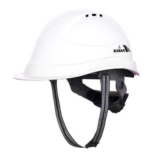 KARAM - PN542 Safety Helmet with Protective Peak, Ratchet Type Adjustment, and Ventilators