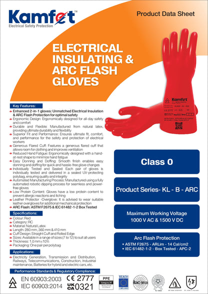 Raychem RPG Kamfet KL-B Class 0 Electrical Insulating Gloves – 1kV Arc Flash