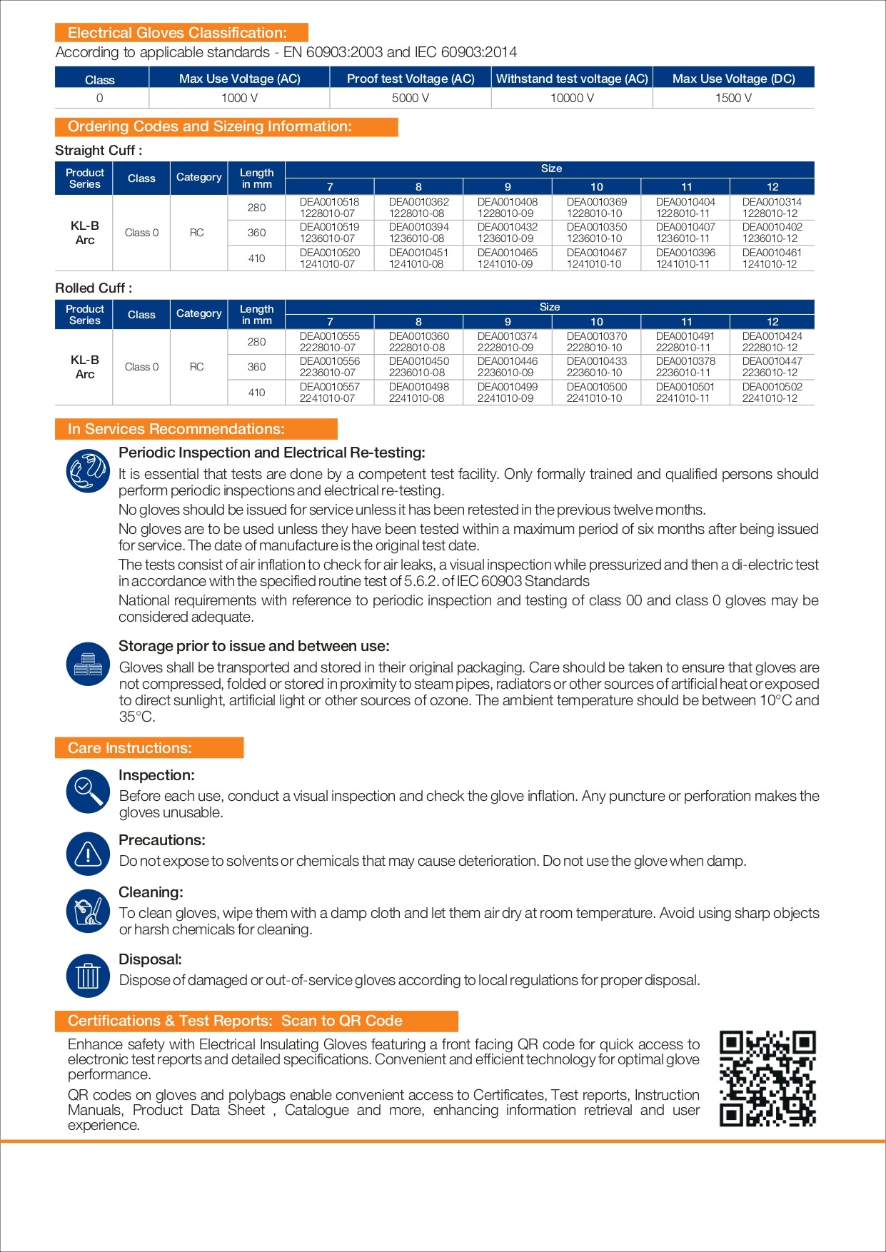 Raychem RPG Kamfet KL-B Class 0 Electrical Insulating Gloves – 1kV Arc Flash