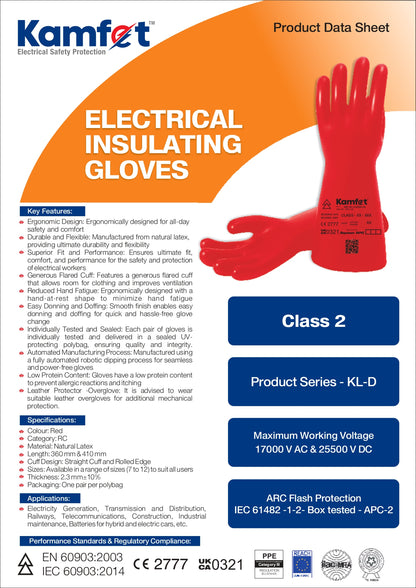 Raychem RPG Kamfet KL-D Class 2 Electrical Insulating Gloves – 17kV AC | Arc Flash APC 2