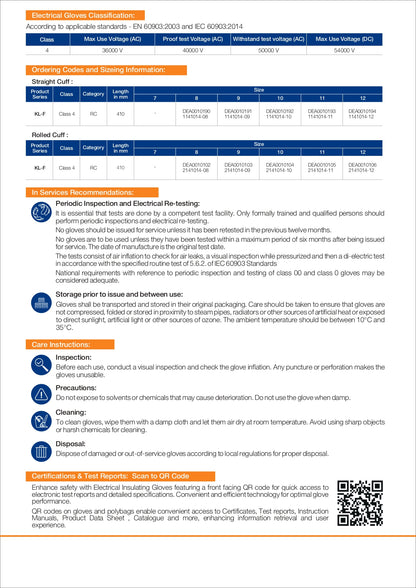 Raychem RPG Kamfet KL-F Class 4 Electrical Insulating Gloves – 36kV AC | Arc Flash Protection