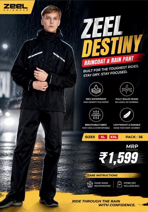 Zeel Destiny Waterproof Raincoat and Rain Pant Set for Men | High-Density Polyester Rain Suit with Sealed Seams
