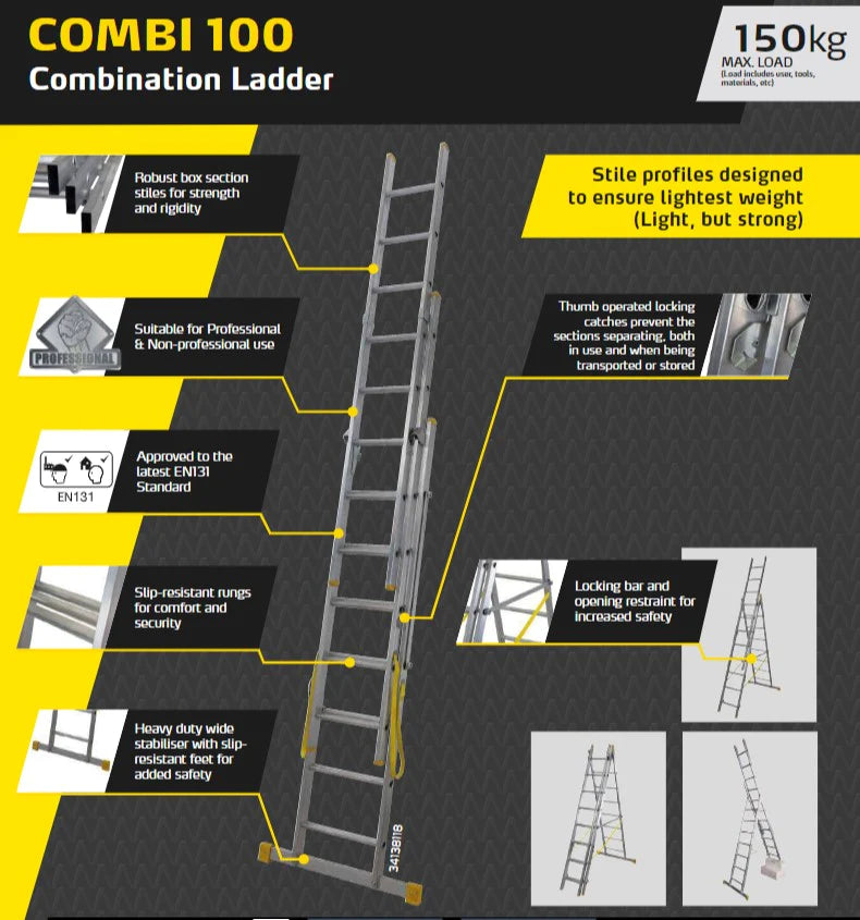 Combination Lader Y-Access 3-Way Extension Heavy Duty Combination Ladder – Milansafety