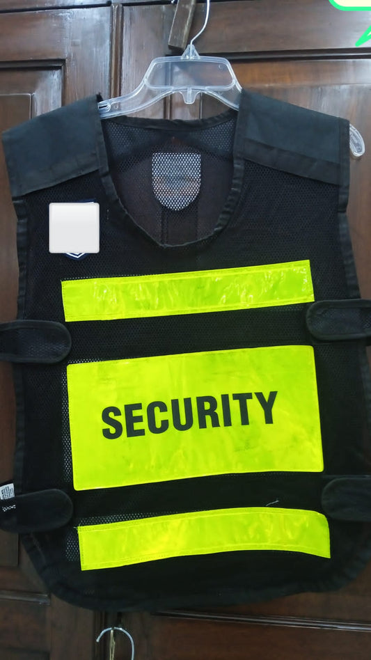 Black Security Print Reflective Safety Jacket | Safety Coat with Velcro Clousure for Traffic,Sports,Construction Site, Sea Patrolling.