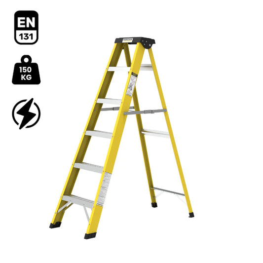 Y-Access FRP Fiberglass Single Sided Self Supporting Ladder | Electrical Shockproof EN131 Approved Step Ladder (3–14 Steps, 150kg Load)