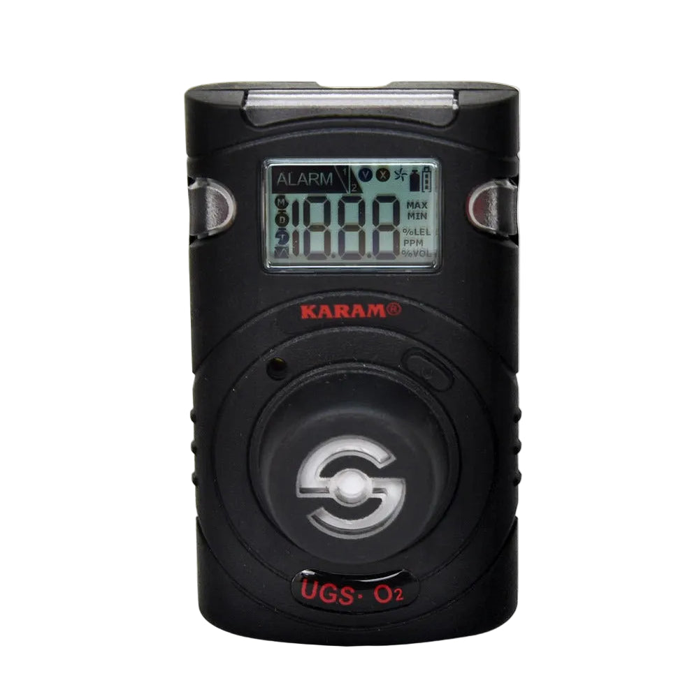 Black electronic device with digital display on a white background