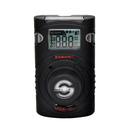 Black electronic device with digital display on a white background