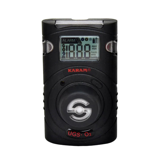 Black electronic device with digital display on a white background