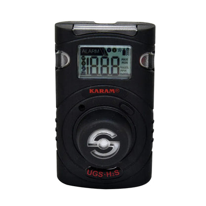 Black electronic device with digital display on a white background