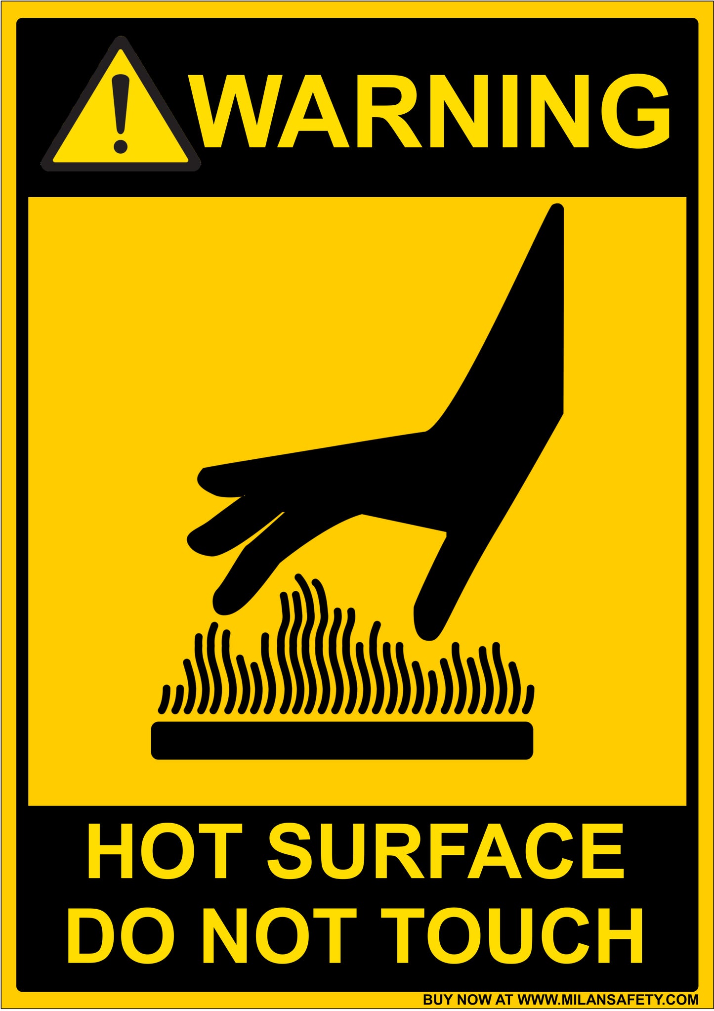 Warning hot surface do not touch signage