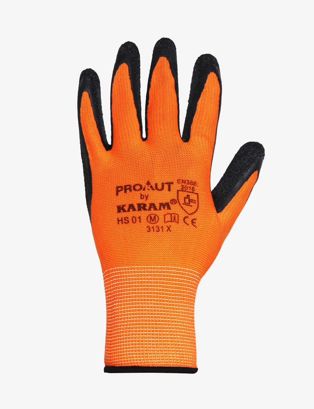 Karam Orange Liner with Black Crinkle Latex Hand Gloves, HS01