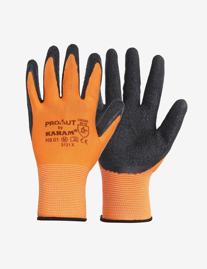 Karam Orange Liner with Black Crinkle Latex Hand Gloves, HS01