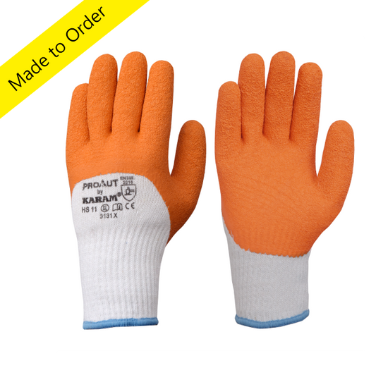 ProKut Multi Purpose White Polycotton with Orange Latex Crinkle Coating Glove, HS11