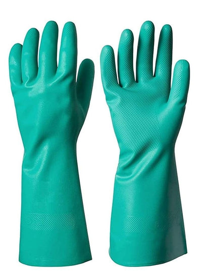 Nitrile Flock lined hand Nitrile Gloves, Mid Forearm, Green - Durable Chemical Protection