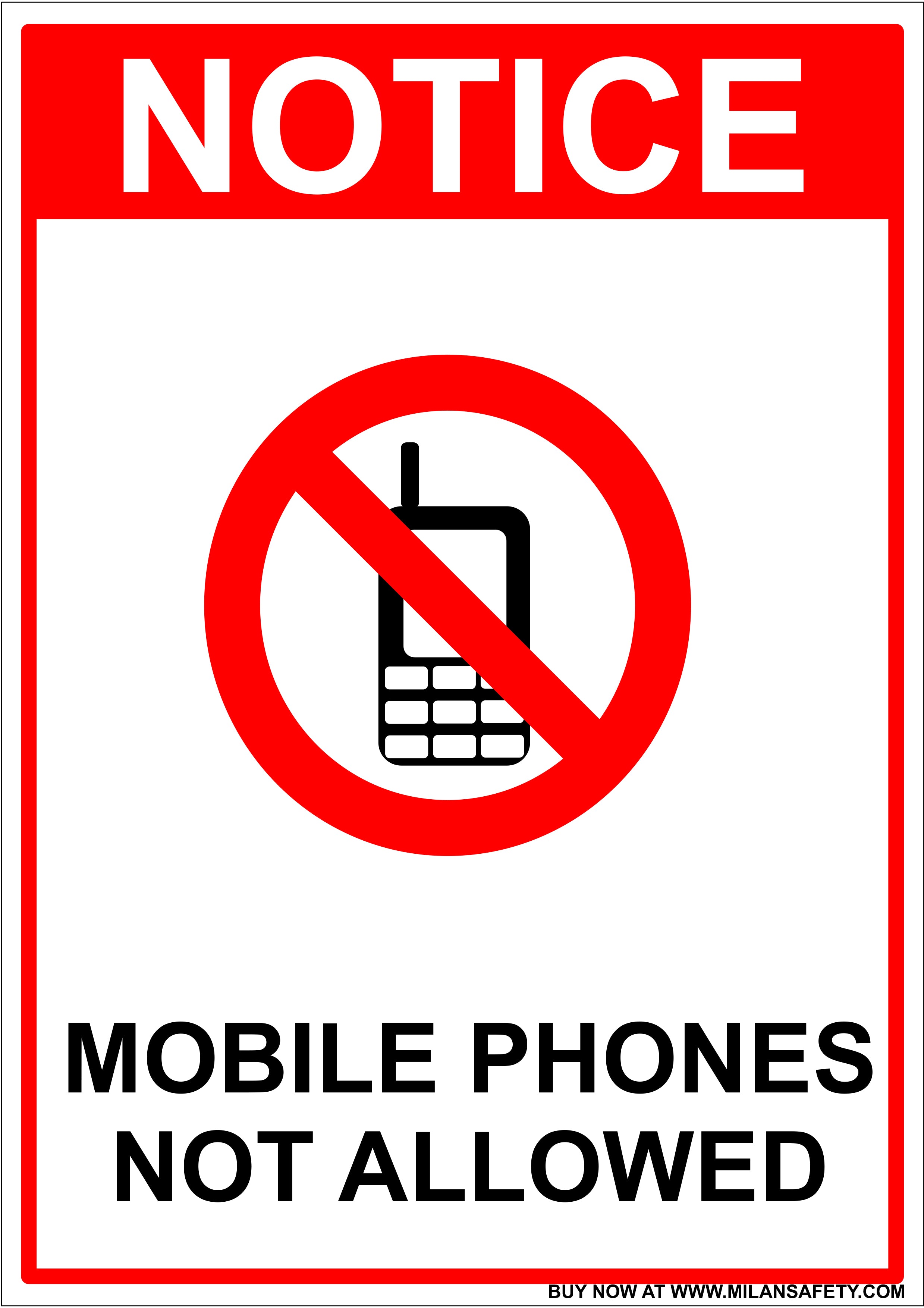 Phones not allowed signage – Milansafety