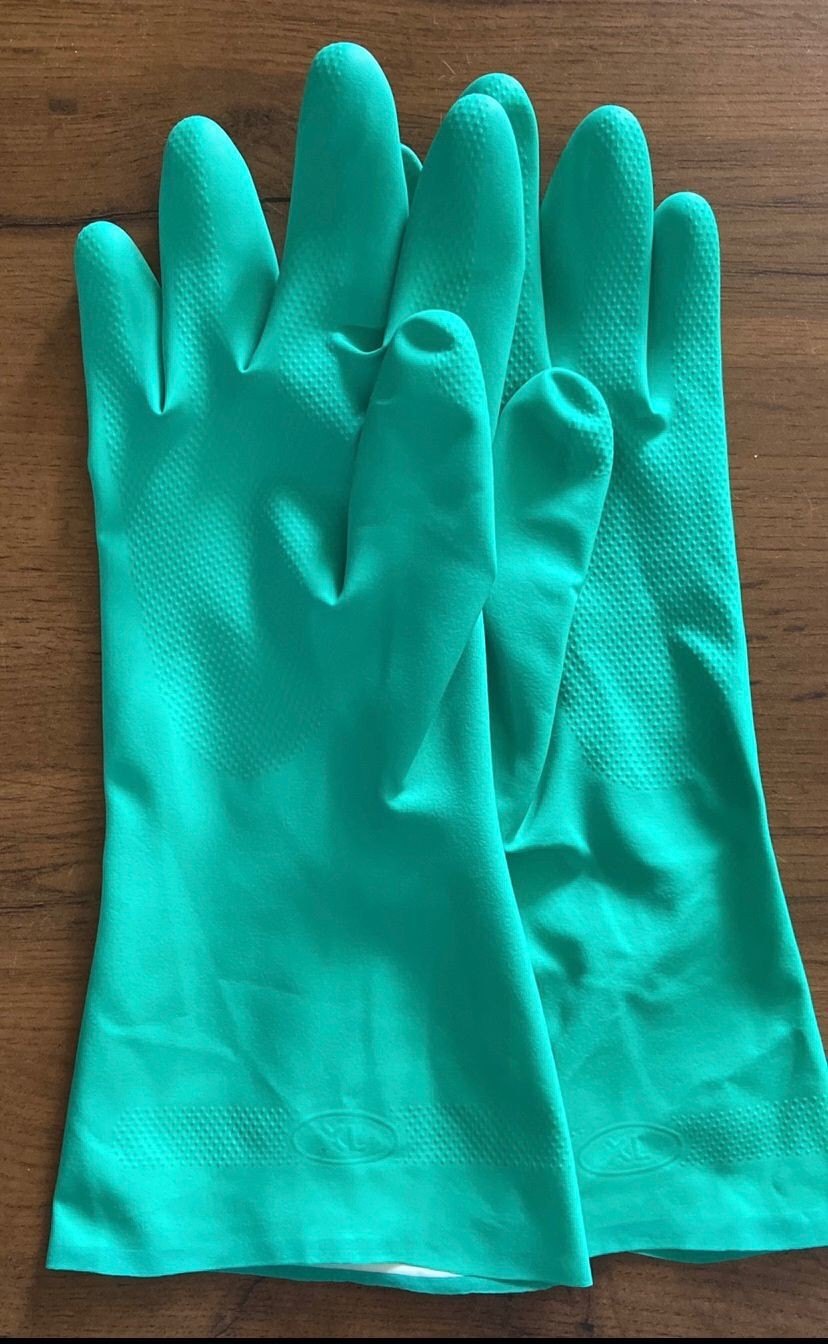 Nitrile Flock lined hand Nitrile Gloves, Mid Forearm, Green - Durable Chemical Protection