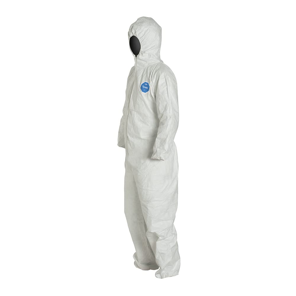 DuPont Tyvek Disposable Coverall with Hood, Elastic Cuff, White (Pack of 6)